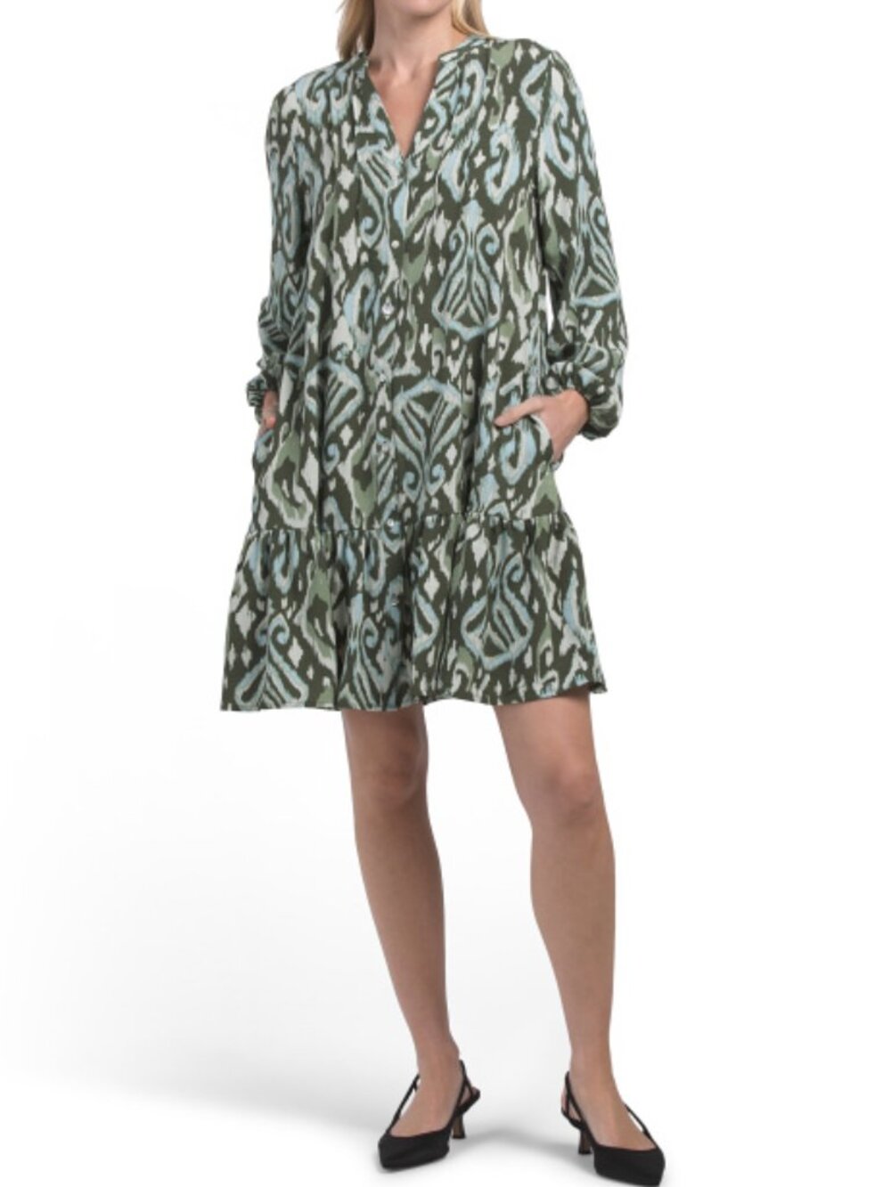 RUBY & REMI Bubble Sleeve Pleated Front Mini Dress